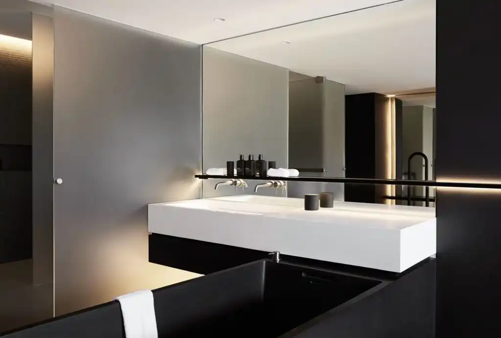 The vanity is large and extra functional.