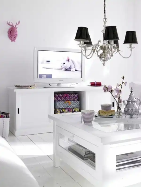 White color interior design pink wall art