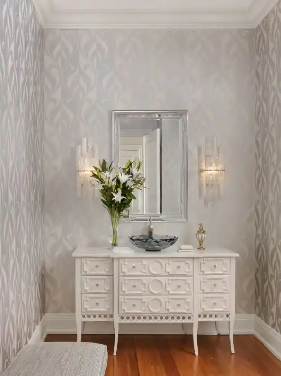 White dresser in bathroom