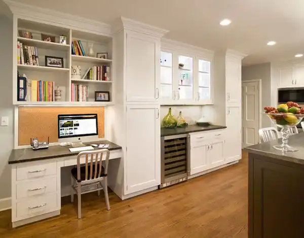 White kitchen space turned into desk