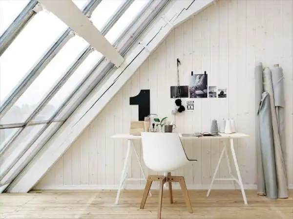 Windows ceiling in attic desk
