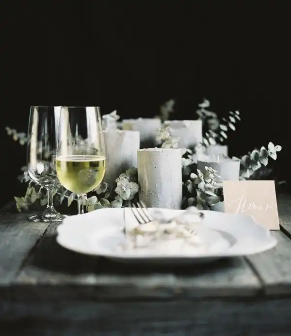 Winter concrete candles wedding decoration idea