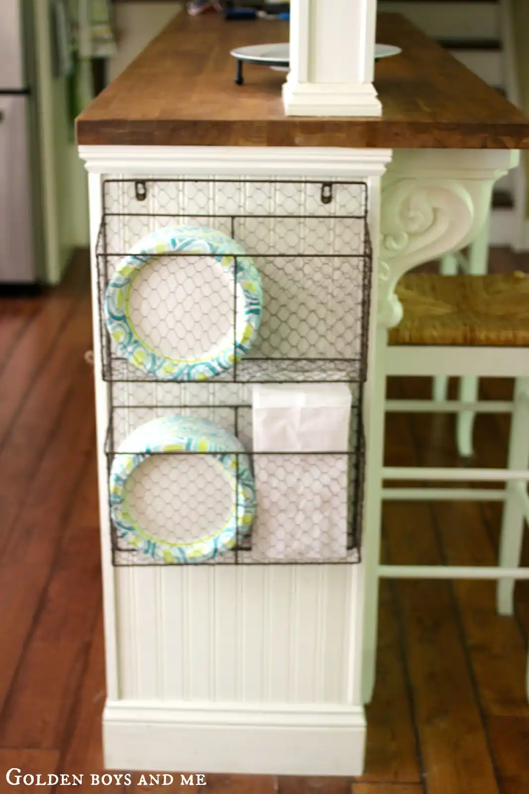 Wire baskets kitchen island