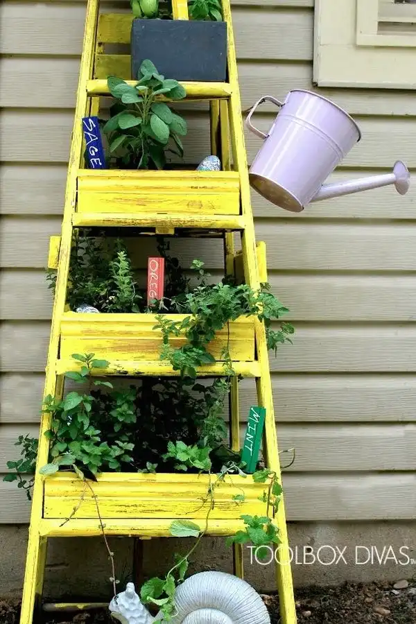 Yellow ladder shelf