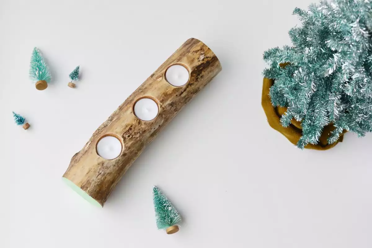 Rustic tree stump candle holder