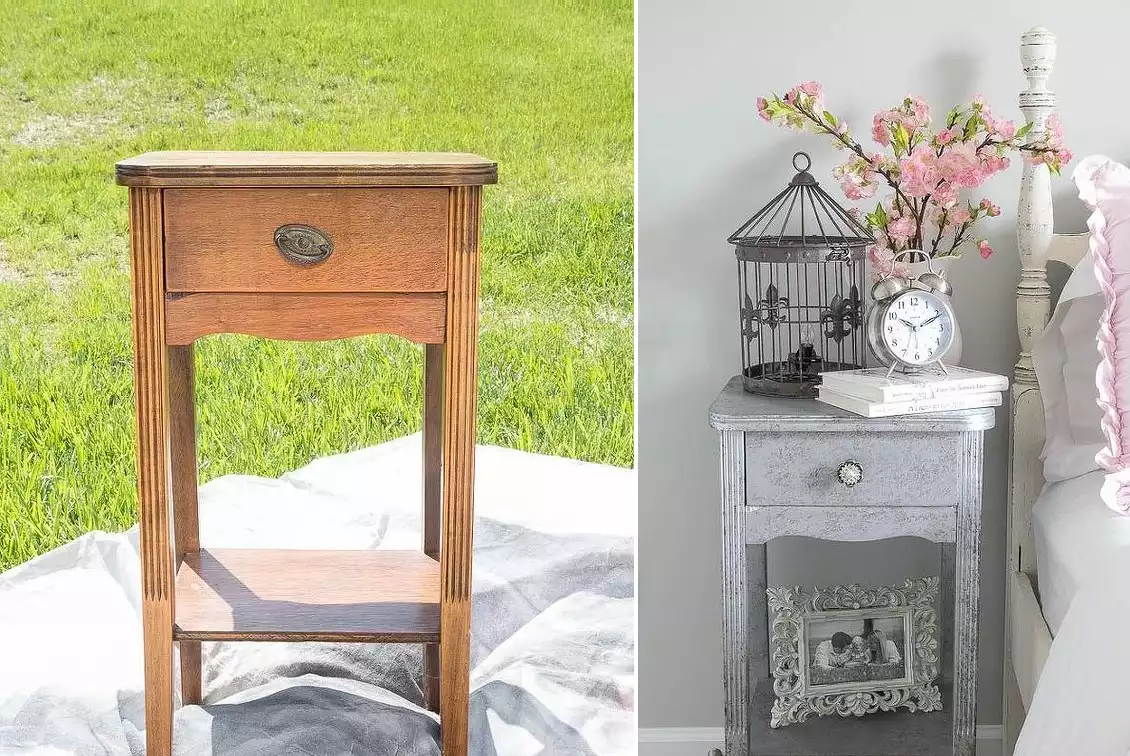 Aged nighstand makeover design