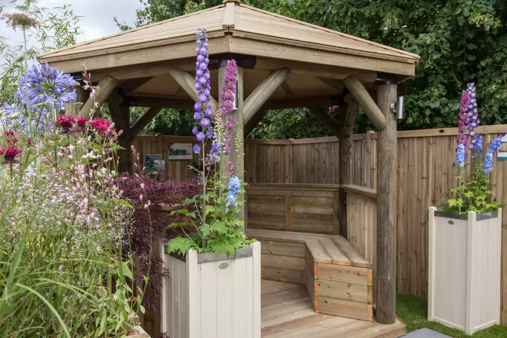 Backyard canopy seating with bench