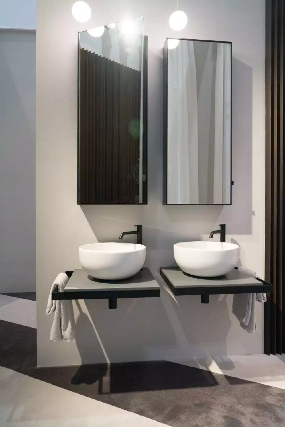 Bathroom featuring a shelf for washing bowls