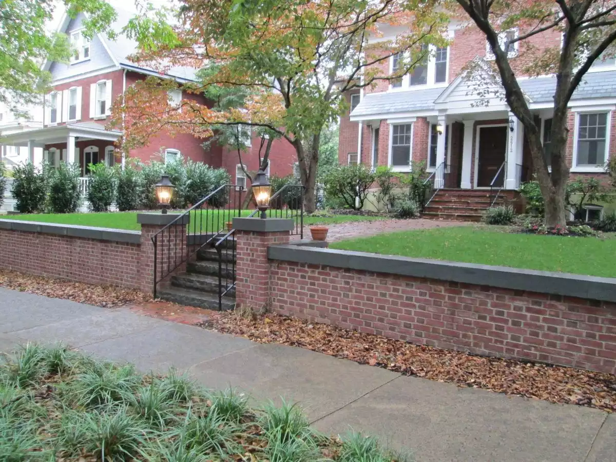 Brick Wall with Bluestone for Capping a Retaining Wall