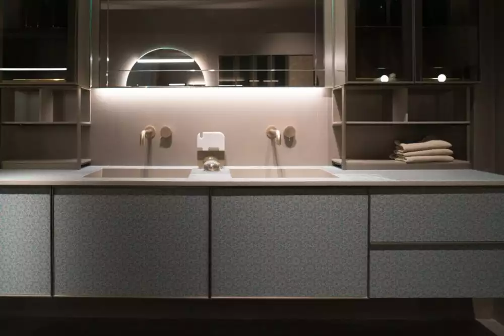 Built in double vanity sink and modern cabinet design
