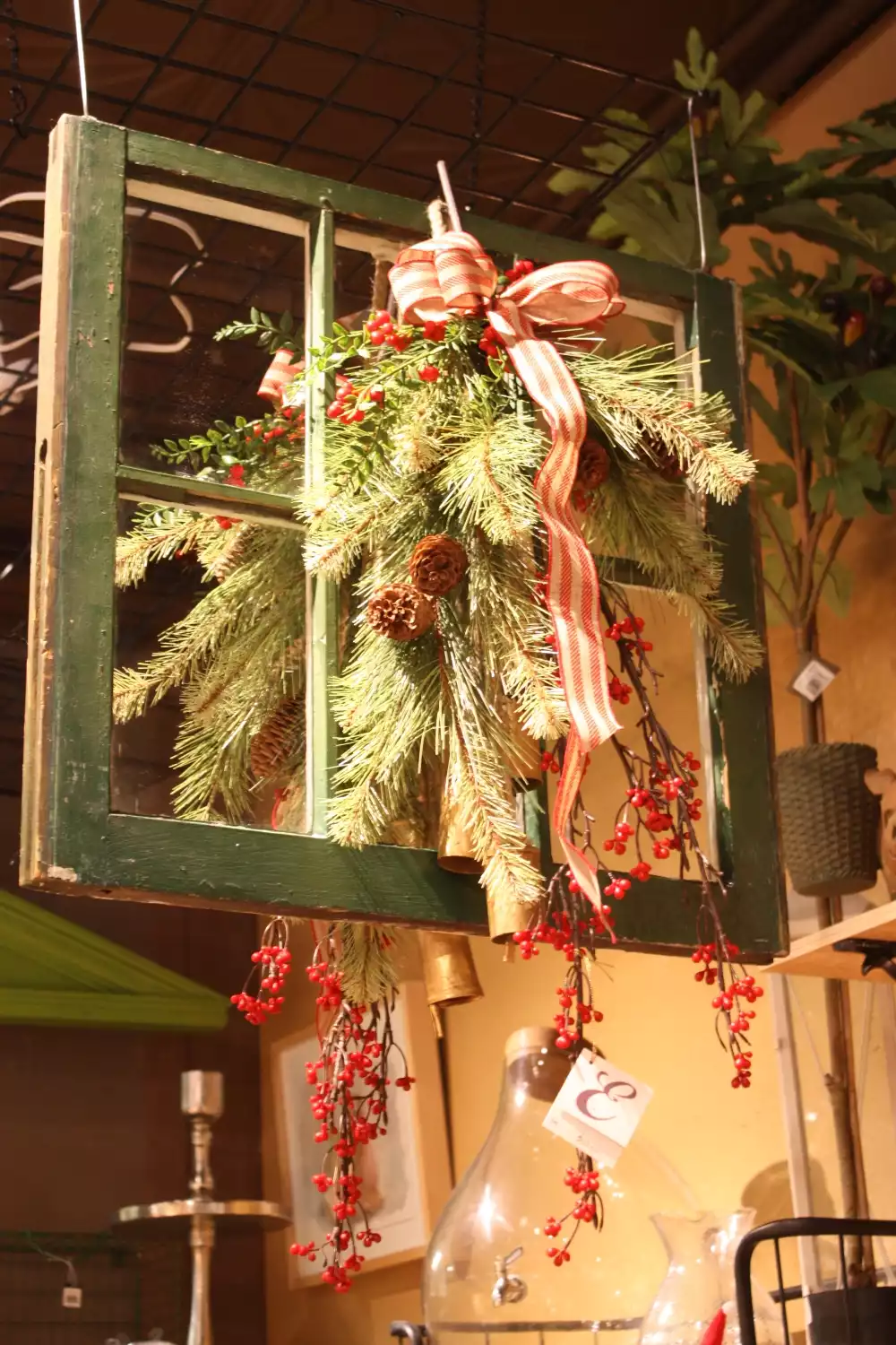 Window frame decorated for christmas