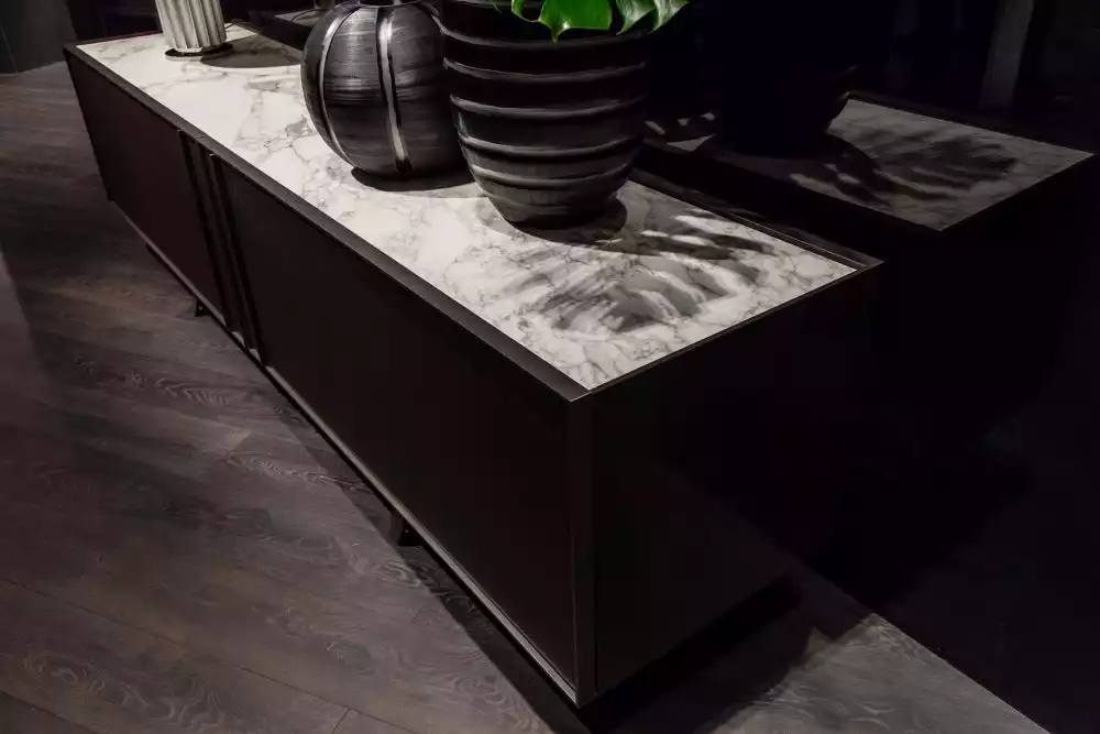 Contemporary low sideboard with counteryop from Carrara Marble