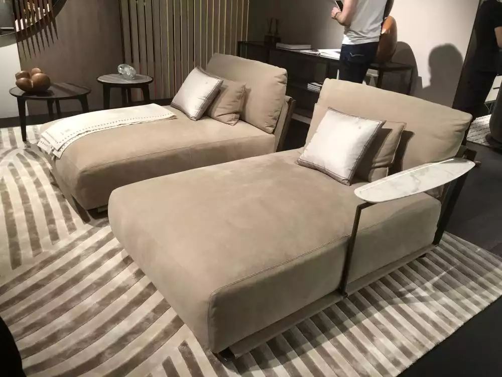 Deep lounge chairs with marble handles