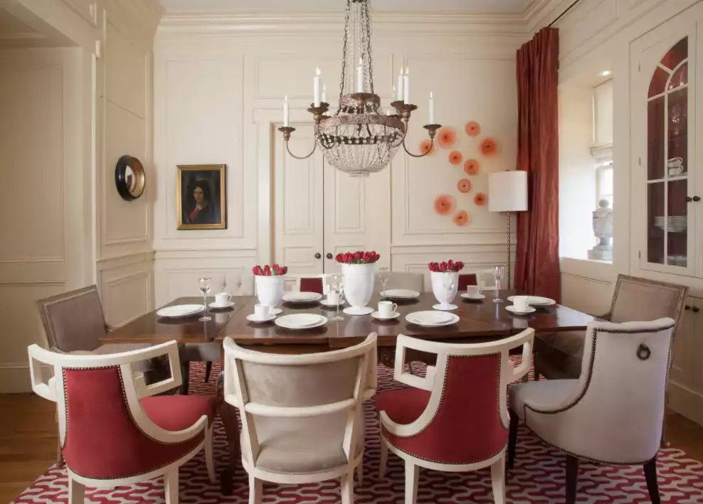 Dining room with red pastel
