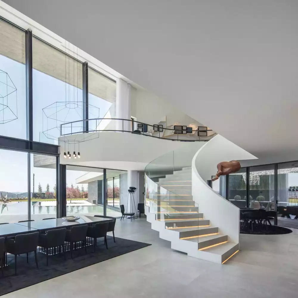 The staircase forms a viewing deck on the upper floor which is perfect for admiring the views of the city