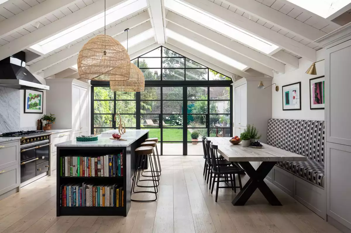 Glass Wall Featuring Black French Doors