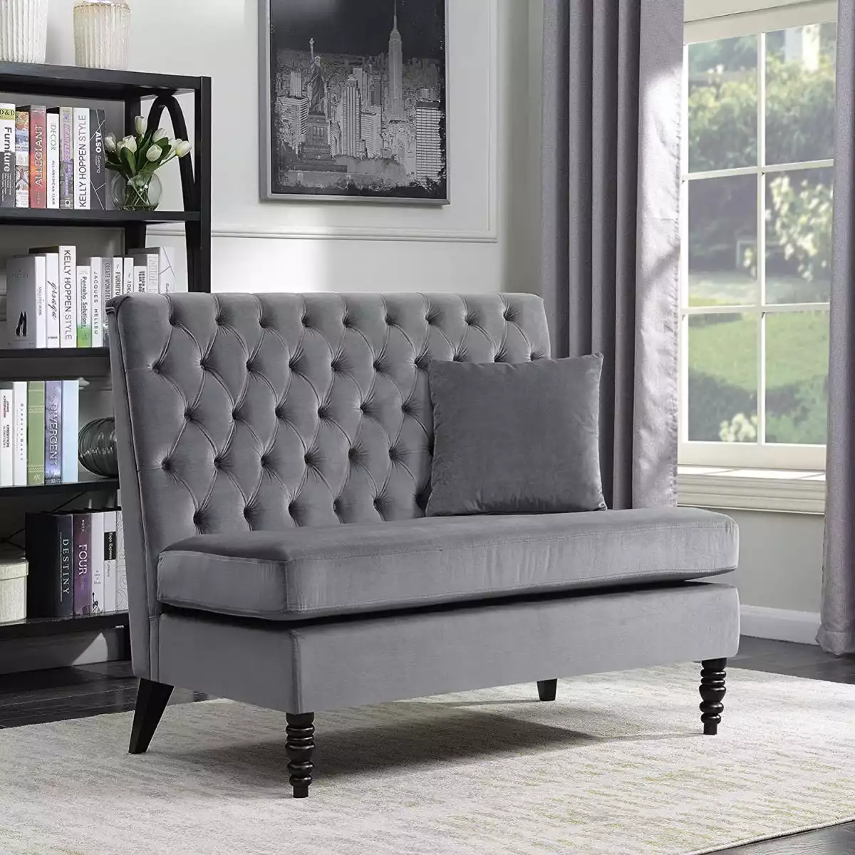 Grey Belleze Modern Button Tufted Settee