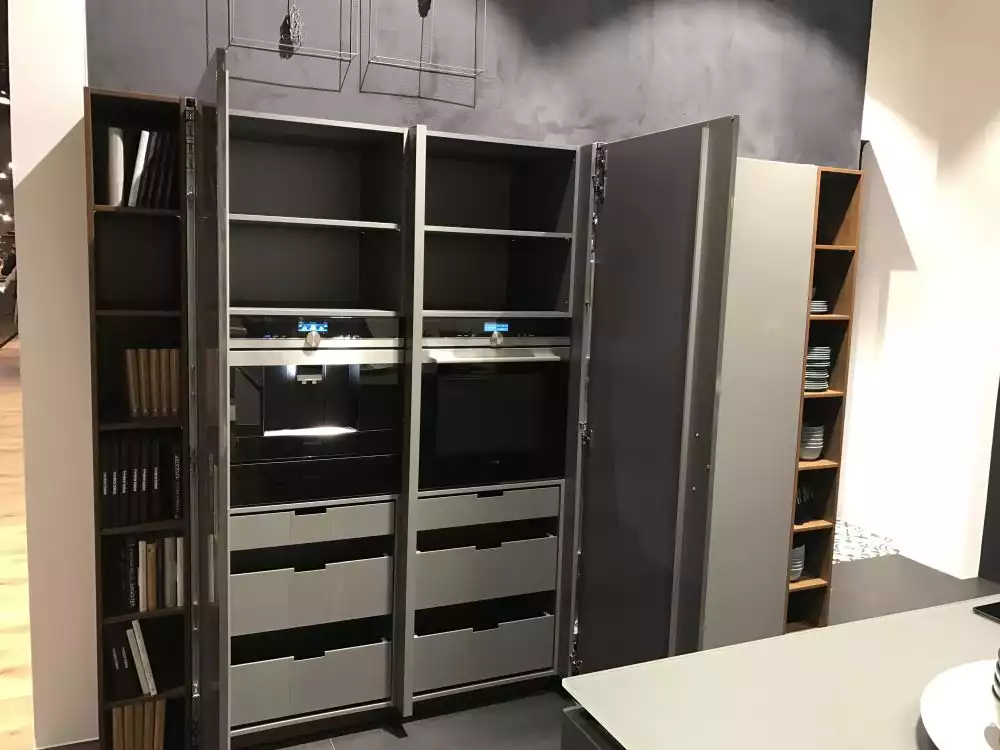 cohesive Gray kitchen Cabinets Against Matching Gray Wall