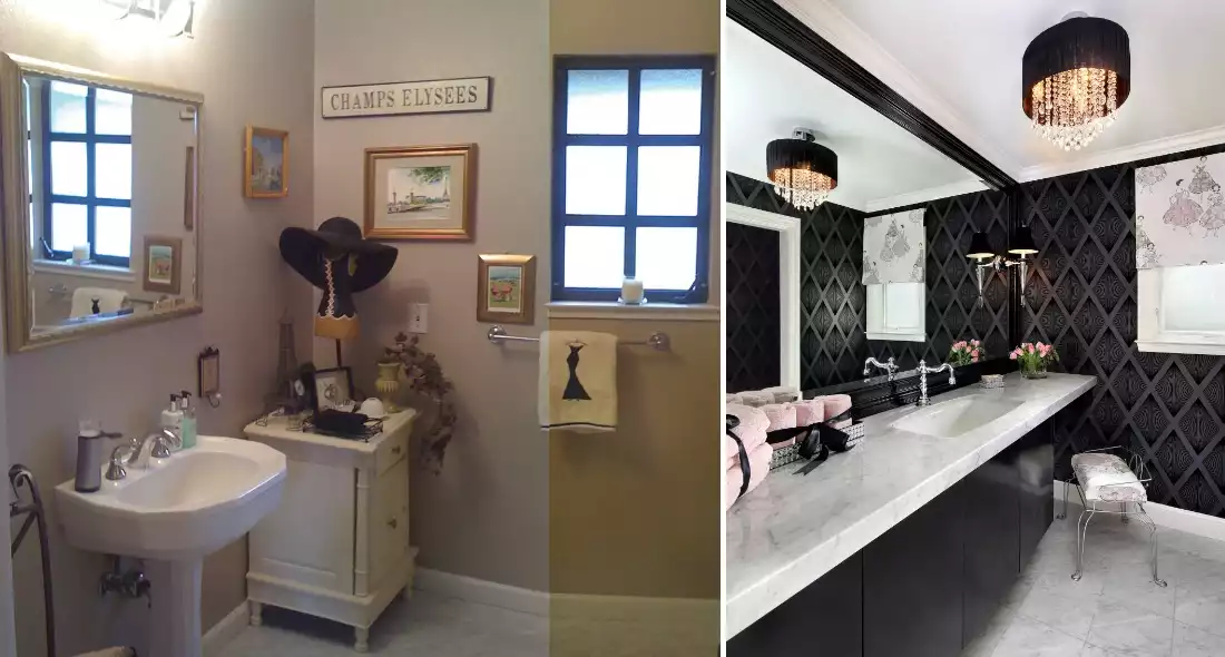 Hollywood Regency Style Bathroom - before after