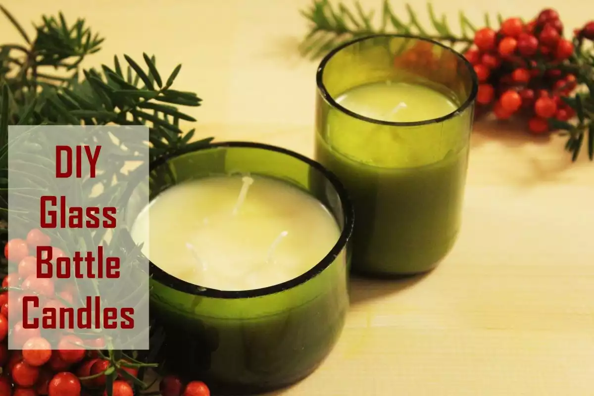 Homemade scented candles in glass bottles