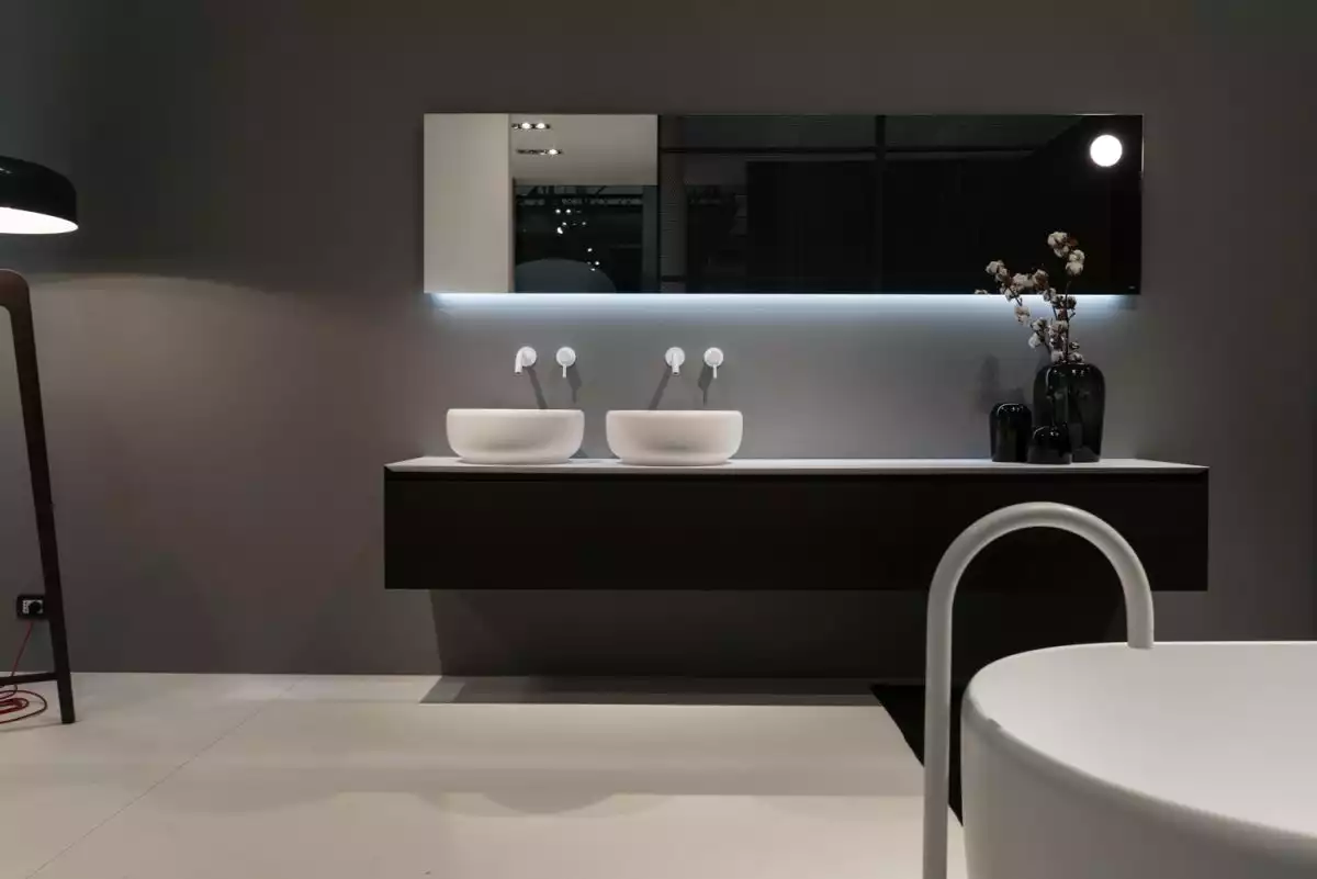 Large rectangular mirror with light for double vanity