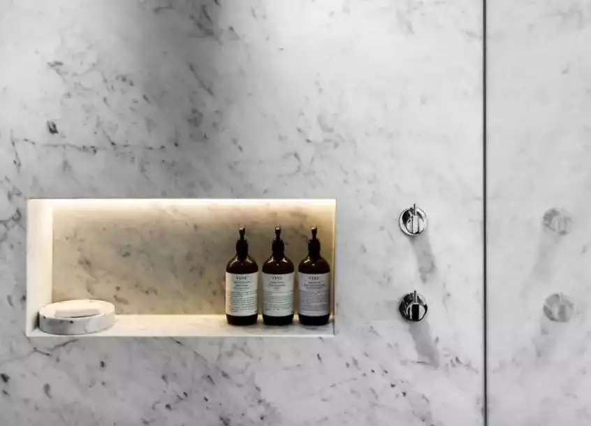 Marble shower niche with led lights