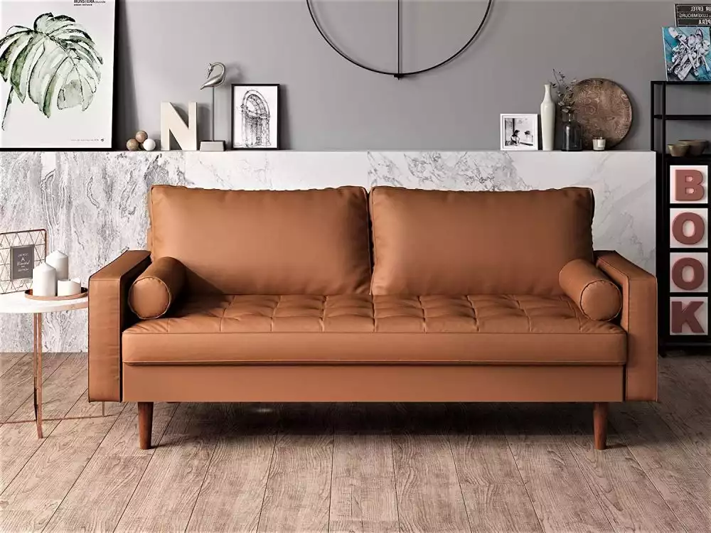 Mid Century Modern PU Leather Upholstered Living Room Loveseat