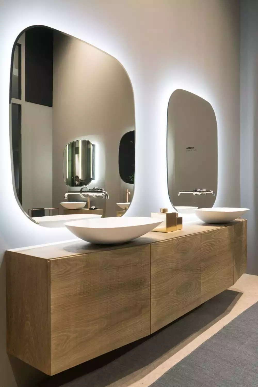 Moden geometric shape wood cabinet and double vanity