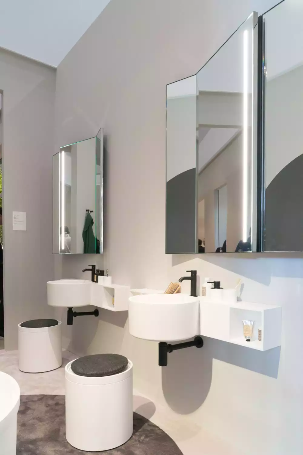 Modern bathroom furniture featuring a wall double vanity