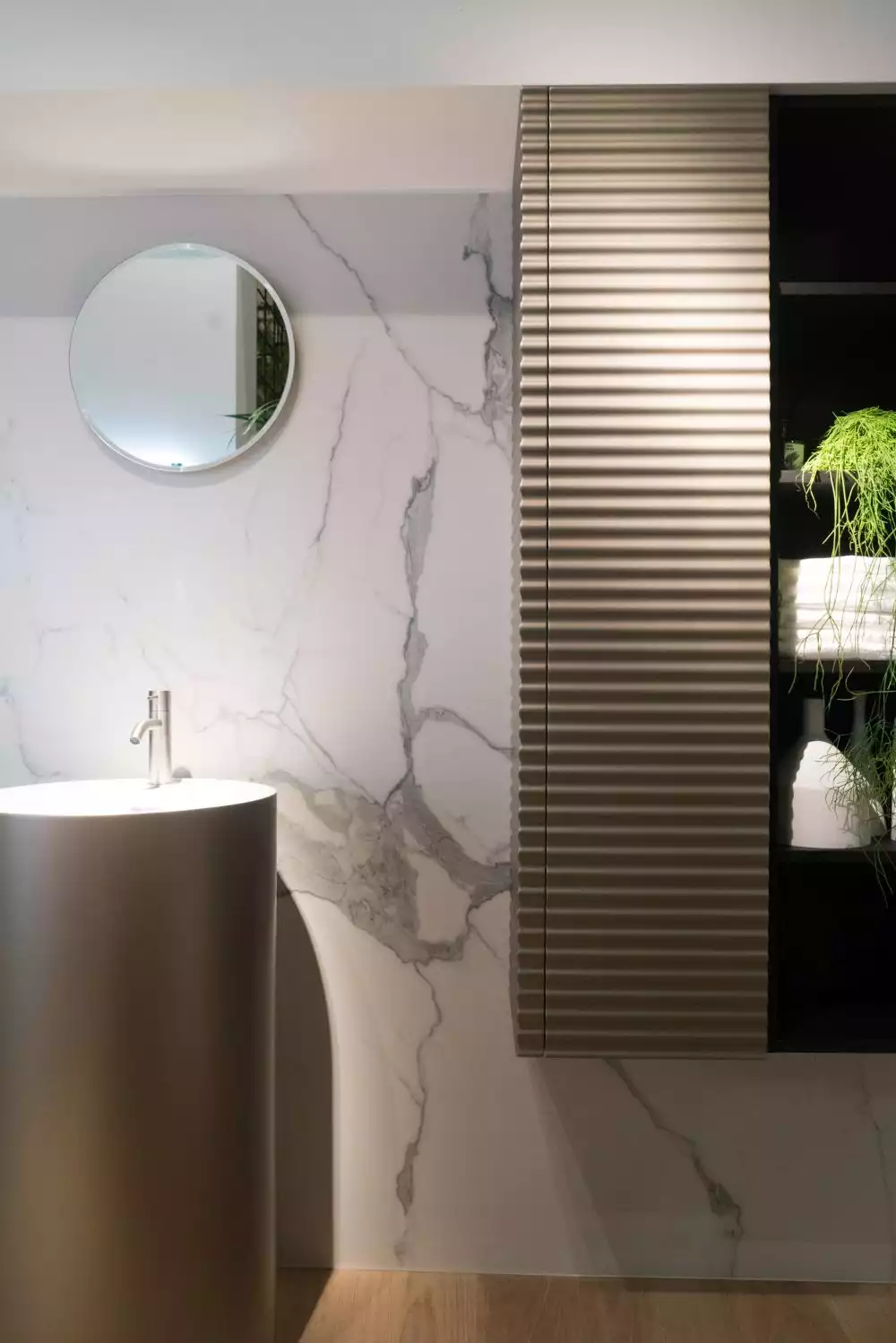 Modern bathroom with Carrara Marble walls