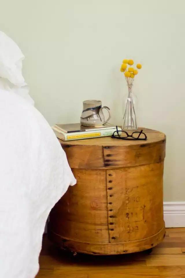 Cheese box nightstand with caster wheels