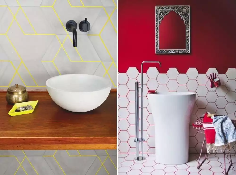 Red and yellow lime colored grout