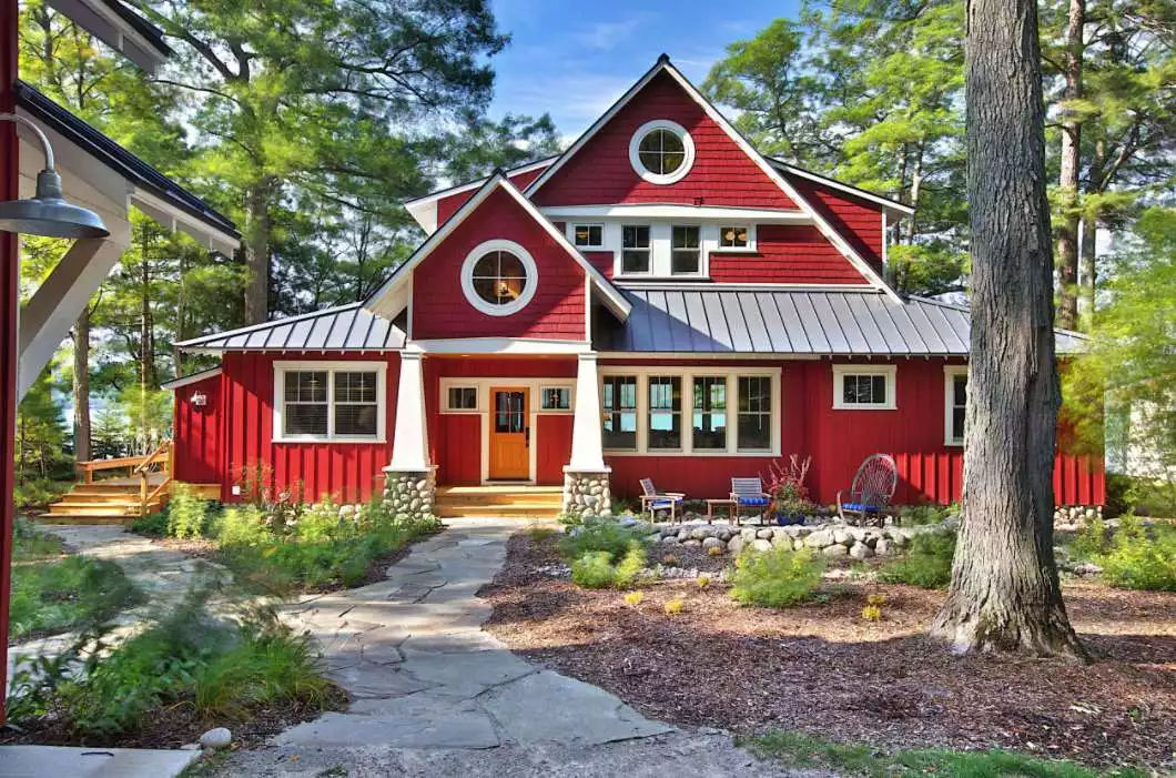 Red exterior traditional house