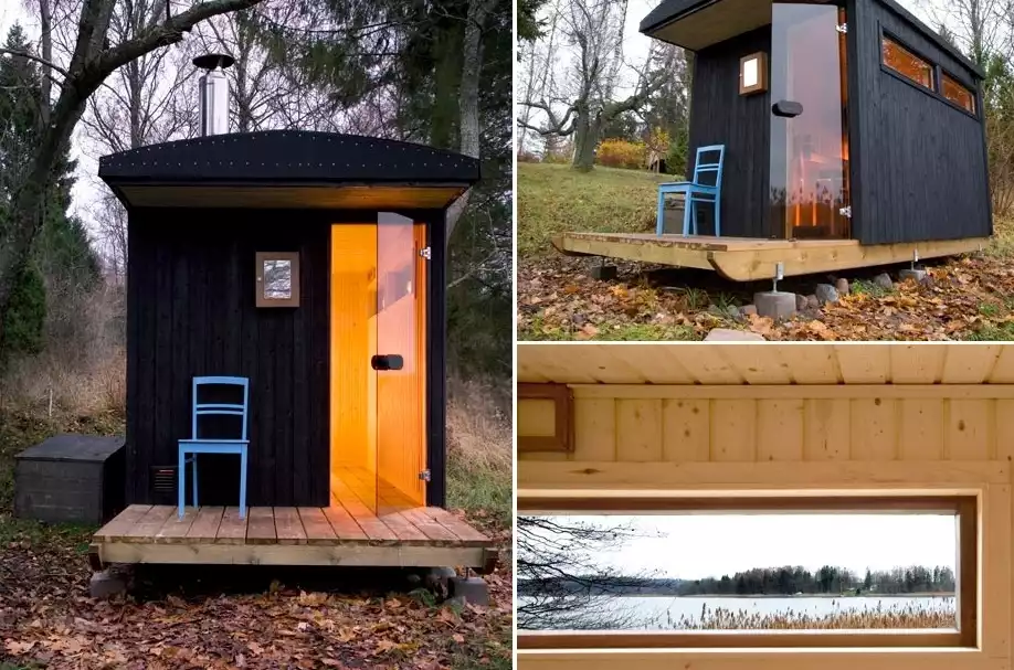 Small sauna cabin inteior