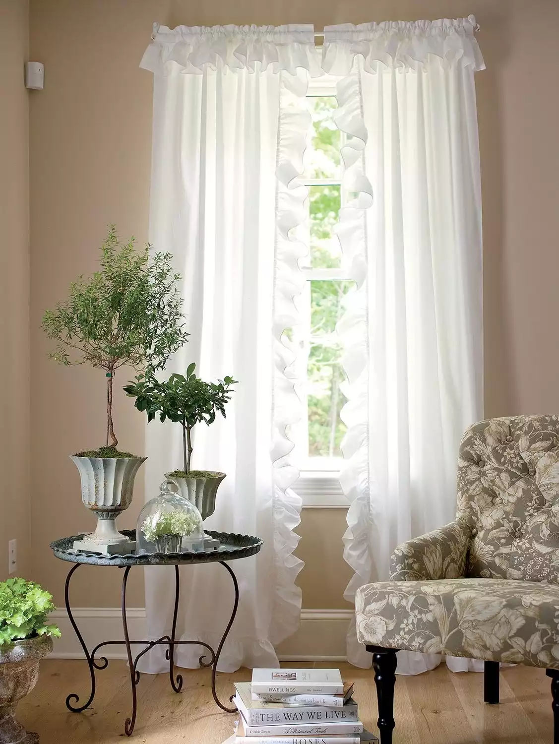 White Country Curtains for Living Room Design