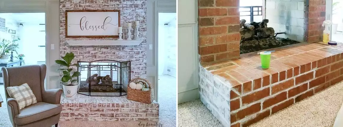 White washed painted fireplace