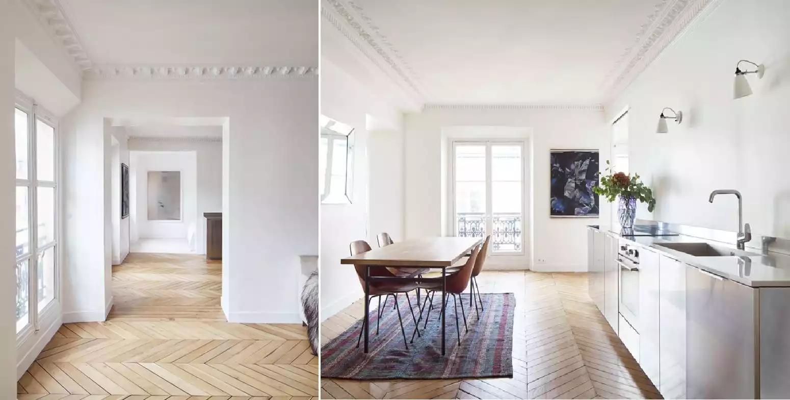 Wooden floor herringbone pattern