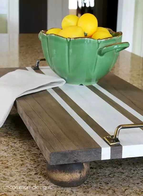 Diy ticking stripe wooden server tray