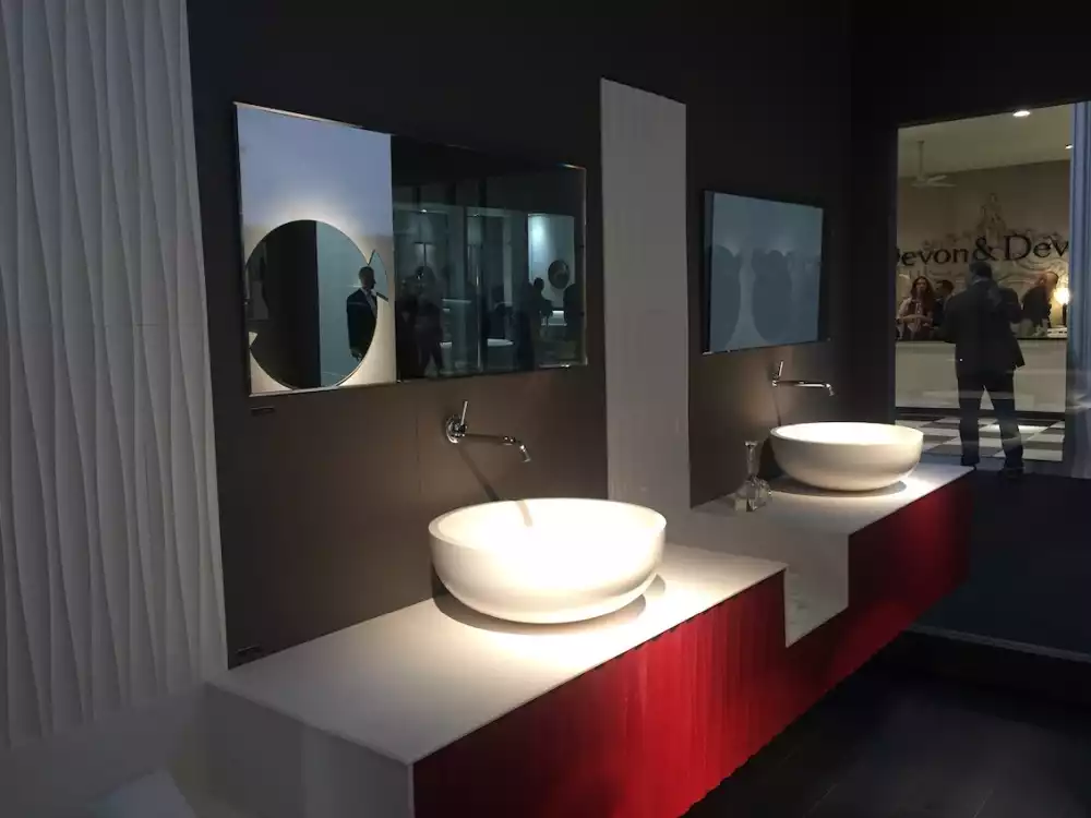 Red bathroom vanity