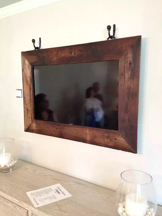 wall tv reclaimed wood frame