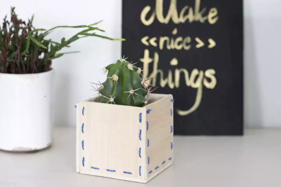 wooden stitched planter diy