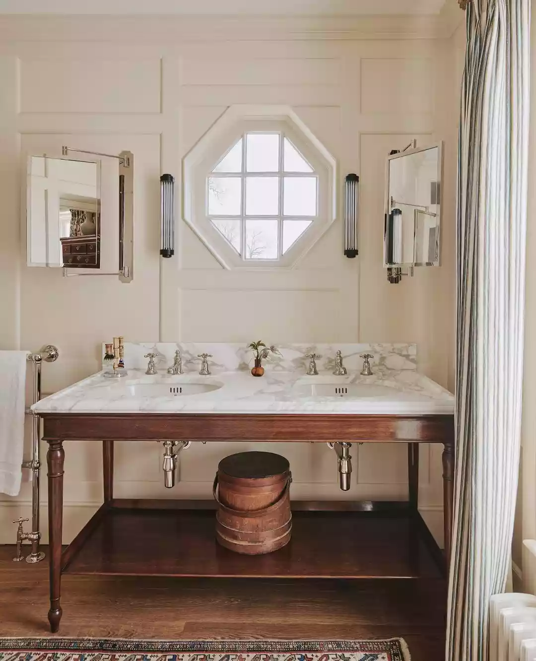 Carrara marble in a historic inspired bathroom