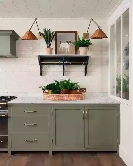 Carrara white marble countertops with earthy tones