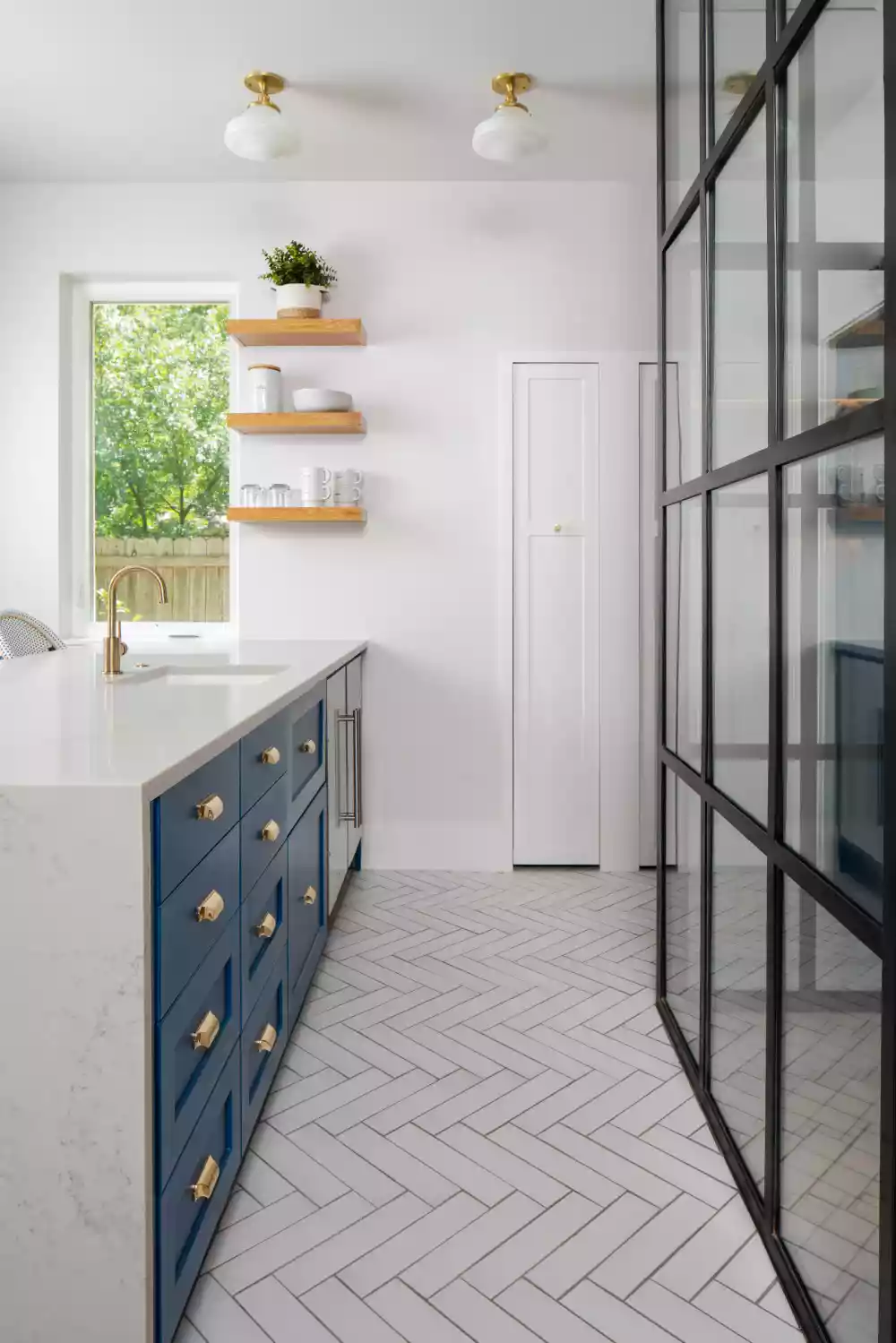 White Herringbone Tile Floor