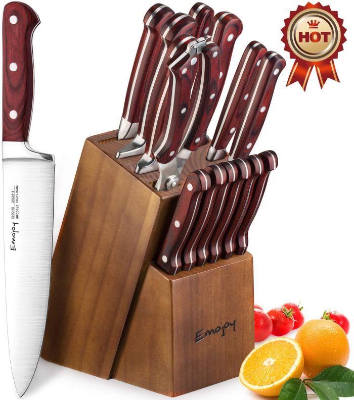 15 Piece Kitchen Knife Set with Block Wooden