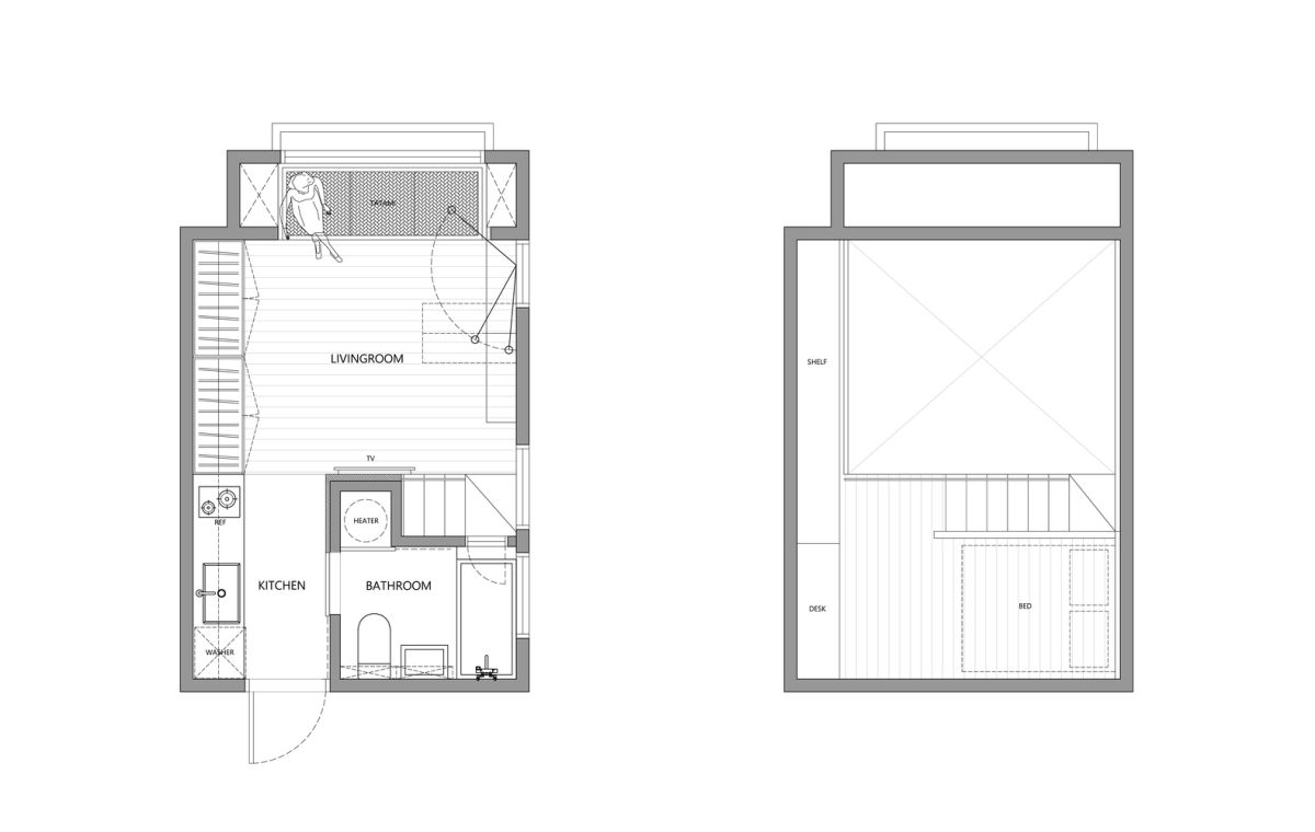 22m2 Apartment in Taiwan with plans by A Little Design blueprint plan