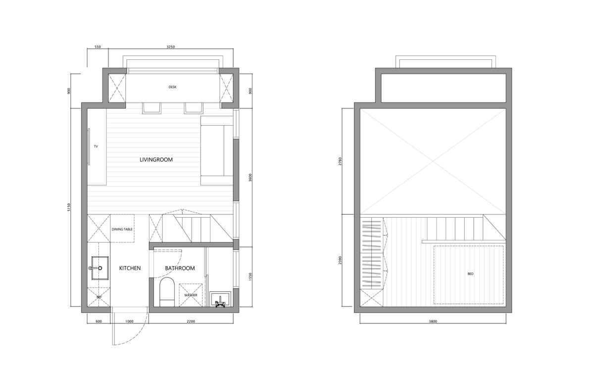 22m2 Apartment in Taiwan with plans by A Little Design plan detailed