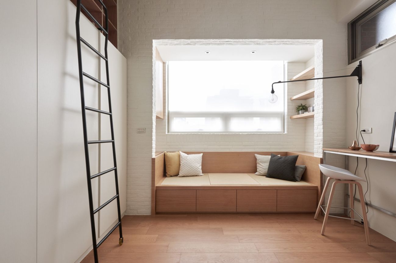 22m2 Apartment in Taiwan with plans by A Little Design window seating