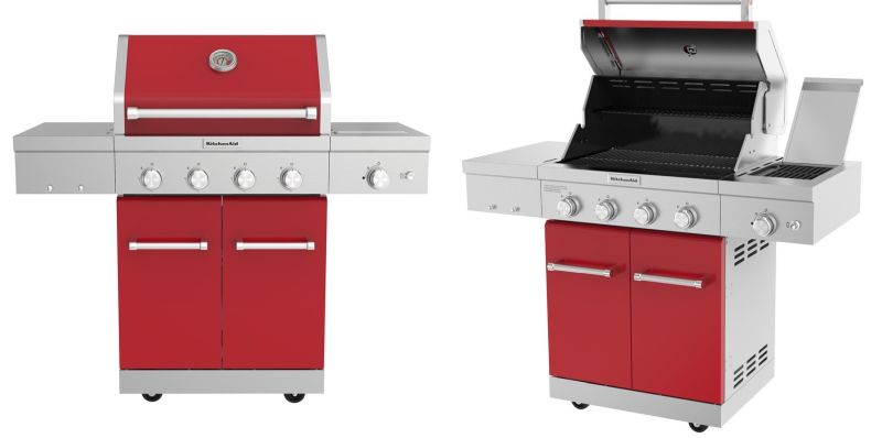 4 Burner Built In Natural and Propane Gas Grill with Cabinet red