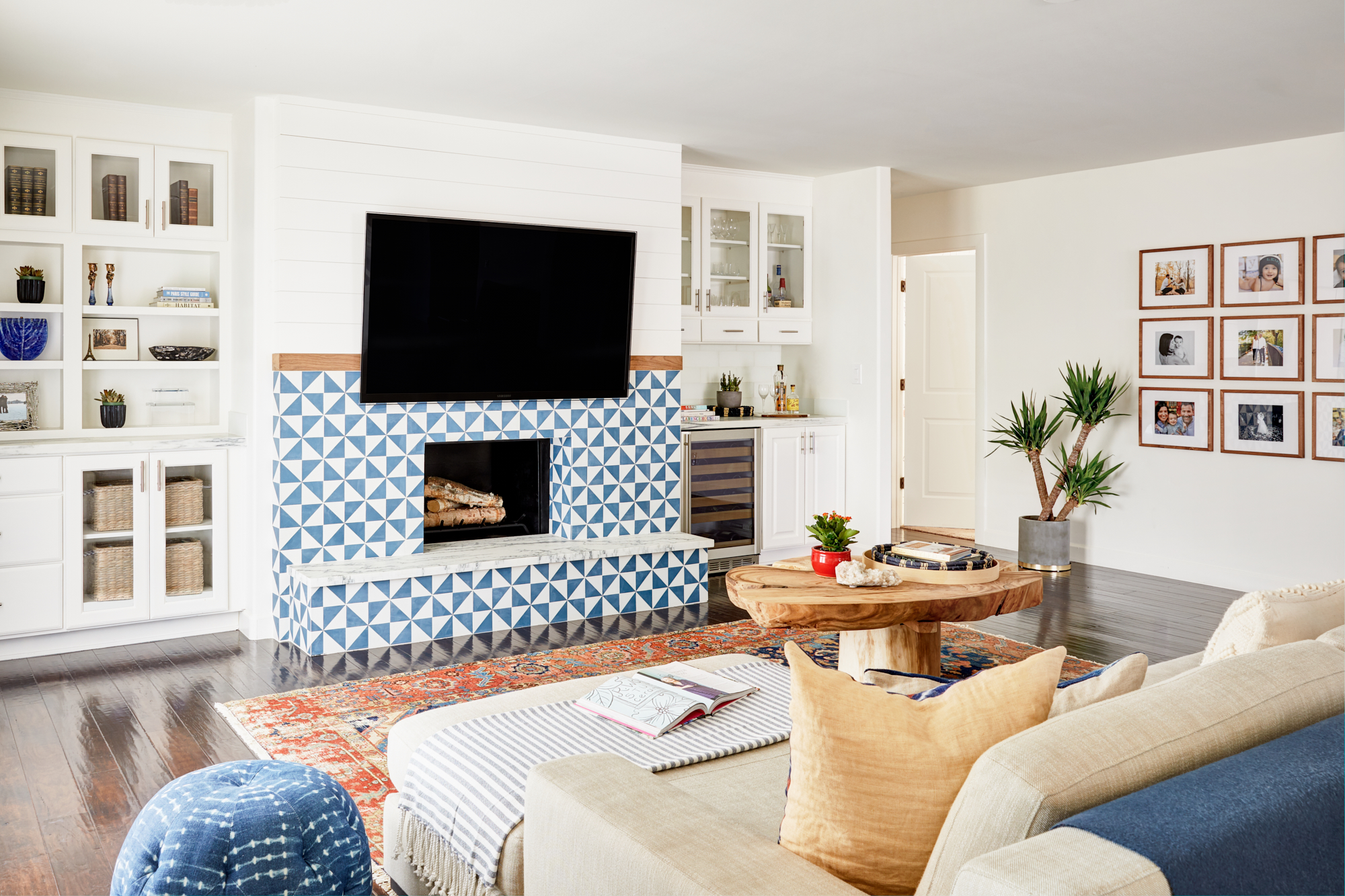 A Blue Patterned Fireplace